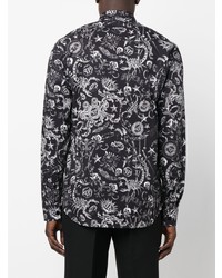 Chemise à manches longues imprimée noire et blanche Philipp Plein