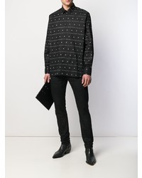 Chemise à manches longues imprimée noire et blanche Saint Laurent