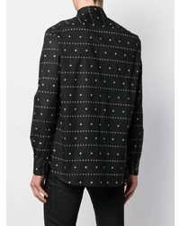 Chemise à manches longues imprimée noire et blanche Saint Laurent