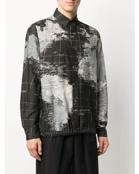 Chemise à manches longues imprimée noire et blanche Sacai