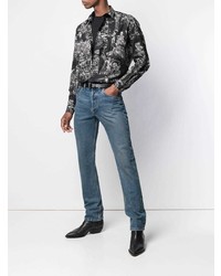 Chemise à manches longues imprimée noire et blanche Saint Laurent