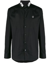 Chemise à manches longues imprimée noire et blanche Philipp Plein