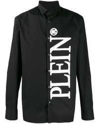 Chemise à manches longues imprimée noire et blanche Philipp Plein