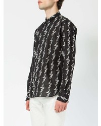 Chemise à manches longues imprimée noire et blanche Saint Laurent
