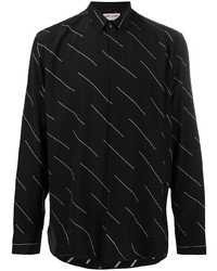 Chemise à manches longues imprimée noire et blanche Saint Laurent