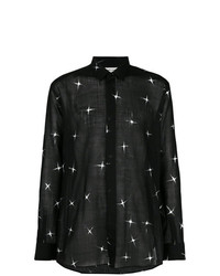 Chemise à manches longues imprimée noire et blanche Saint Laurent