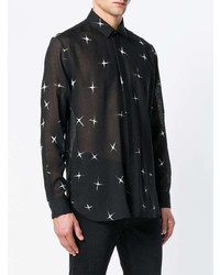 Chemise à manches longues imprimée noire et blanche Saint Laurent