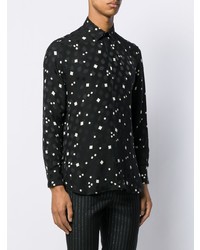 Chemise à manches longues imprimée noire et blanche Saint Laurent