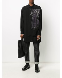 Chemise à manches longues imprimée noire Yohji Yamamoto