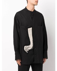 Chemise à manches longues imprimée noire Yohji Yamamoto