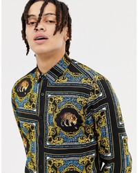 Chemise à manches longues imprimée noire ASOS DESIGN