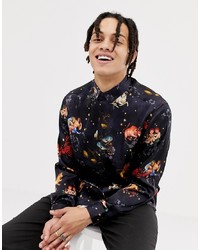 Chemise à manches longues imprimée noire ASOS DESIGN