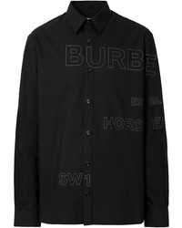 Chemise à manches longues imprimée noire Burberry