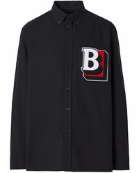 Chemise à manches longues imprimée noire Burberry