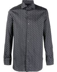 Chemise à manches longues imprimée noire Emporio Armani