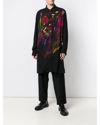 Chemise à manches longues imprimée noire Yohji Yamamoto