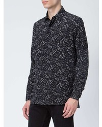 Chemise à manches longues imprimée noire Saint Laurent