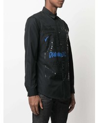 Chemise à manches longues imprimée noire DSQUARED2