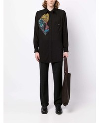 Chemise à manches longues imprimée noire Yohji Yamamoto