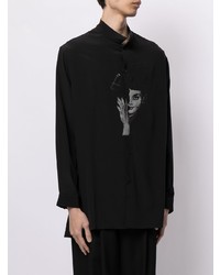 Chemise à manches longues imprimée noire Yohji Yamamoto