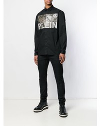 Chemise à manches longues imprimée noire Philipp Plein