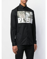 Chemise à manches longues imprimée noire Philipp Plein