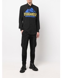 Chemise à manches longues imprimée noire DSQUARED2