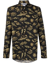 Chemise à manches longues imprimée noire Moschino