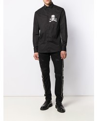 Chemise à manches longues imprimée noire Philipp Plein