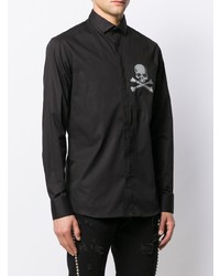 Chemise à manches longues imprimée noire Philipp Plein