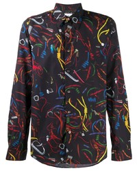 Chemise à manches longues imprimée noire PS Paul Smith