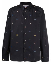 Chemise à manches longues imprimée noire PS Paul Smith