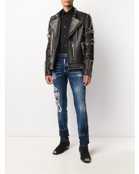 Chemise à manches longues imprimée noire Philipp Plein