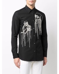 Chemise à manches longues imprimée noire Alexander McQueen