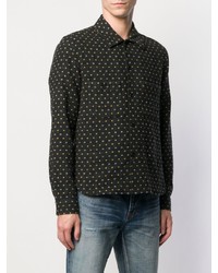 Chemise à manches longues imprimée noire Saint Laurent