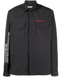 Chemise à manches longues imprimée noire Valentino