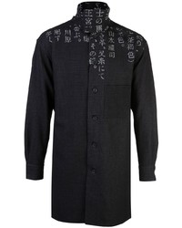 Chemise à manches longues imprimée noire Yohji Yamamoto