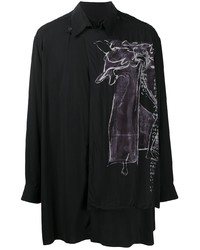 Chemise à manches longues imprimée noire Yohji Yamamoto