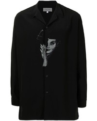 Chemise à manches longues imprimée noire Yohji Yamamoto