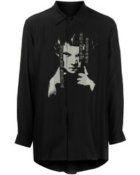 Chemise à manches longues imprimée noire Yohji Yamamoto