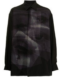 Chemise à manches longues imprimée noire Yohji Yamamoto