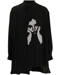 Chemise à manches longues imprimée noire Yohji Yamamoto