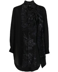 Chemise à manches longues imprimée noire Yohji Yamamoto