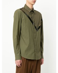 Chemise à manches longues imprimée olive Yoshiokubo