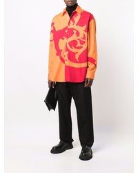 Chemise à manches longues imprimée orange Versace