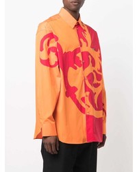 Chemise à manches longues imprimée orange Versace