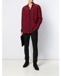 Chemise à manches longues imprimée rouge et noir Saint Laurent