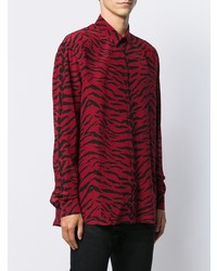 Chemise à manches longues imprimée rouge et noir Saint Laurent