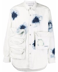 Chemise à manches longues imprimée tie-dye blanc et bleu marine Marcelo Burlon County of Milan