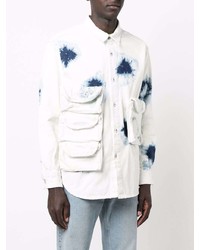 Chemise à manches longues imprimée tie-dye blanc et bleu marine Marcelo Burlon County of Milan